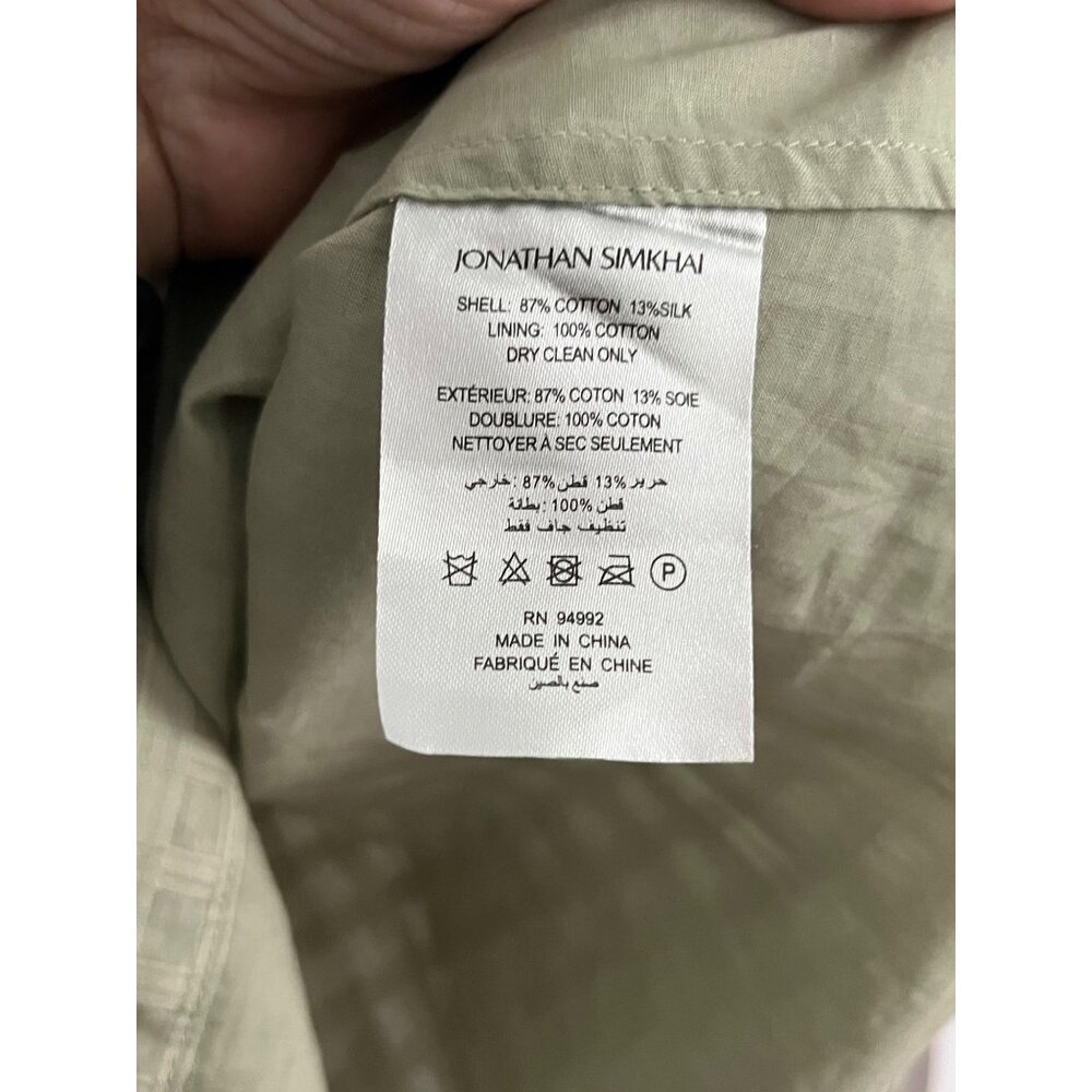 Jonathan Simkhai Paulina Windowpane Cotton Silk Top in Celadon Size XS - Picture 6 of 10